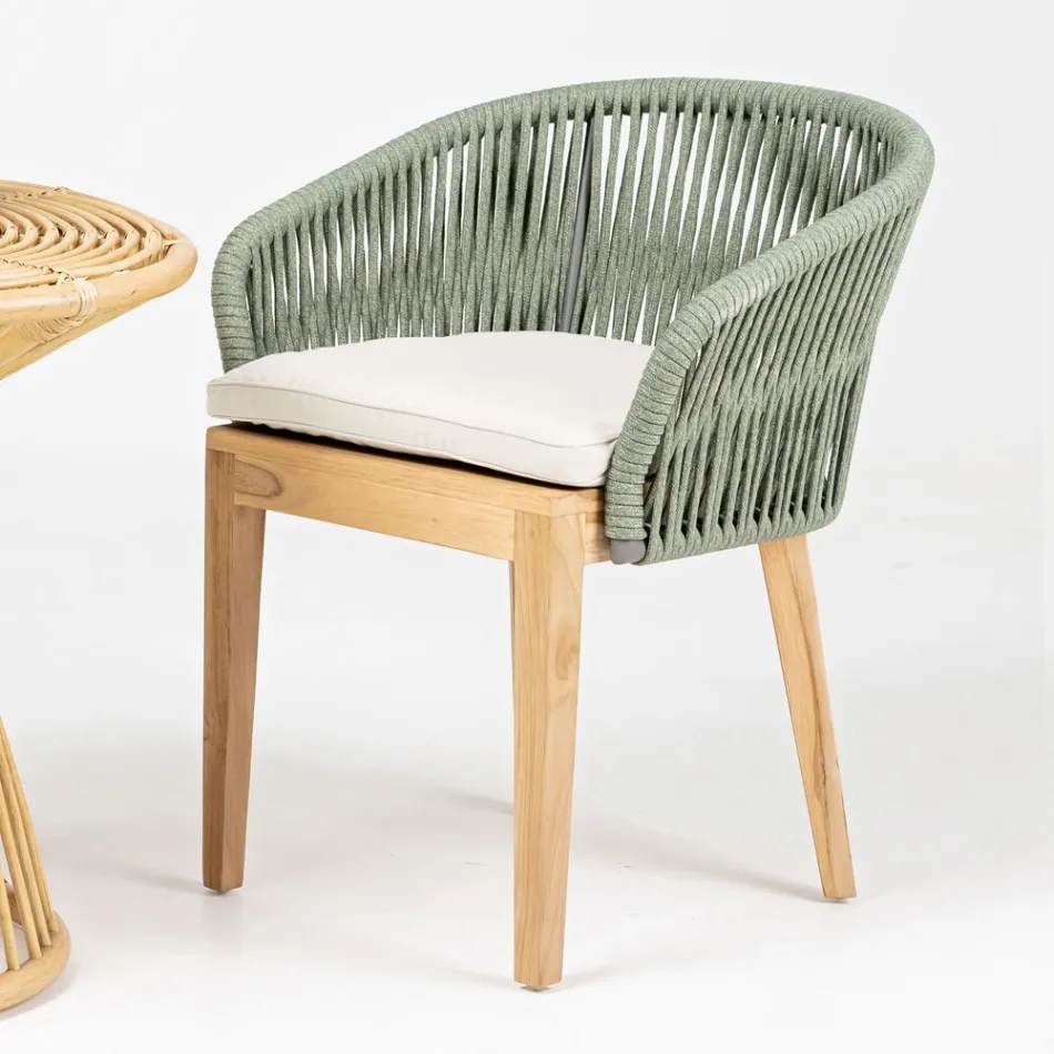 Outdoor Chair in Teak and Polyethylene Weave with Cushion - Jhon Viadurini