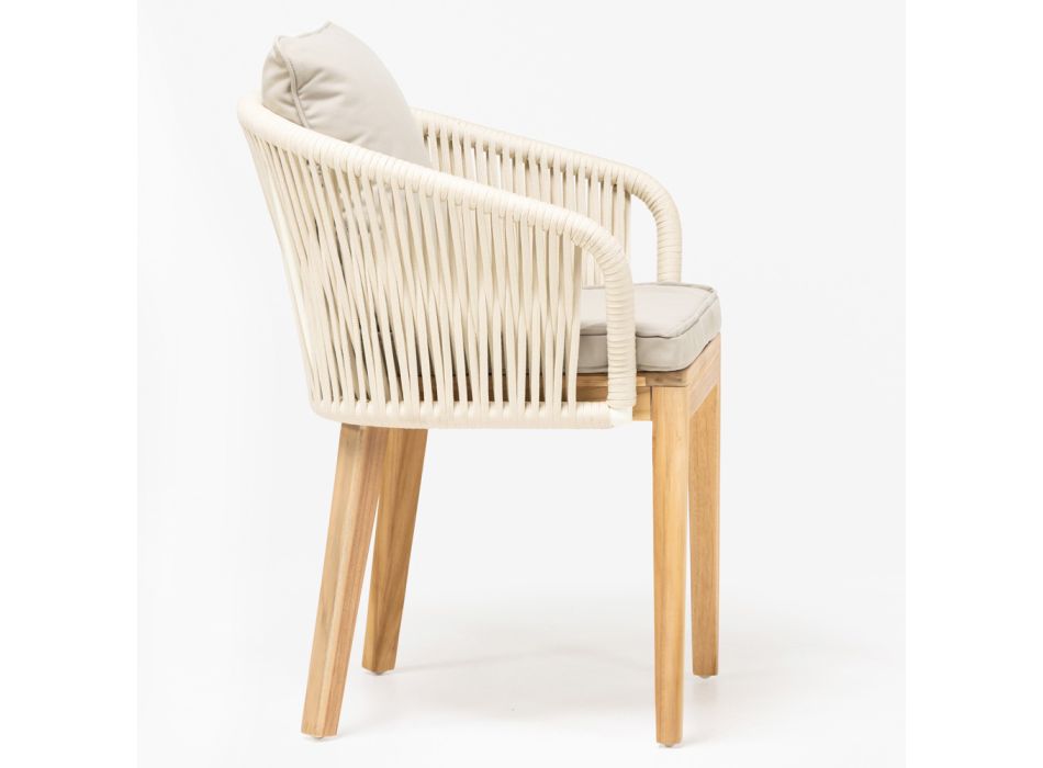 Outdoor Armchair in Teak and Polyethylene Weaving - Jhon Viadurini