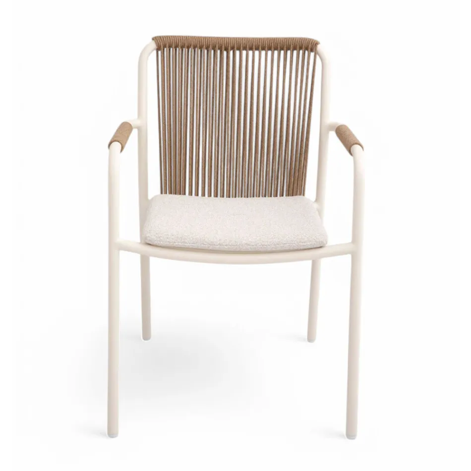 Outdoor Armchair Made of Beige Aluminum and Terra Rope - Luxe Viadurini