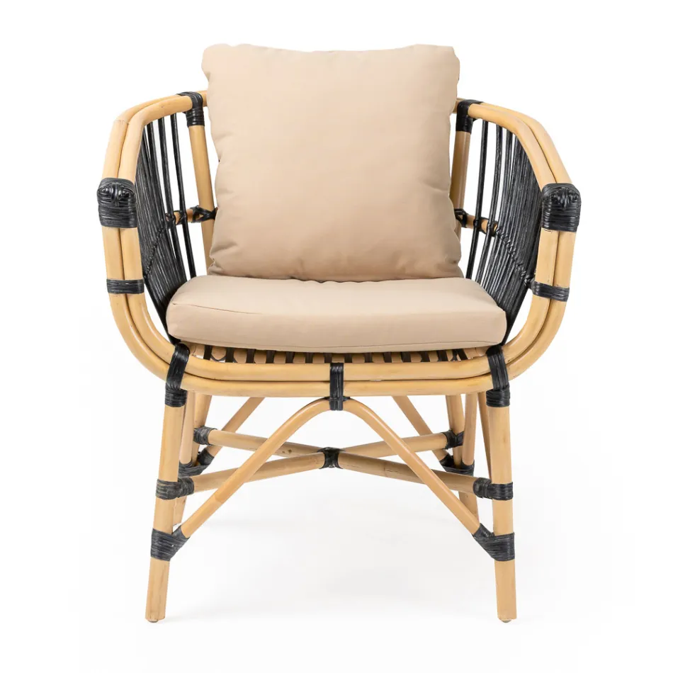 Garden Armchair in Natural Rattan with Cushions Included - Catelyn Viadurini