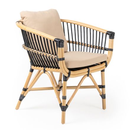 Garden Armchair in Natural Rattan with Cushions Included - Catelyn Viadurini