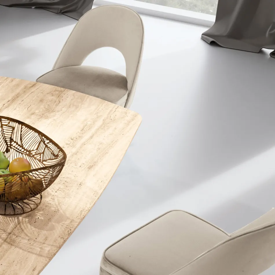 Living room armchair in different fabrics with wooden shell - Edgar Viadurini