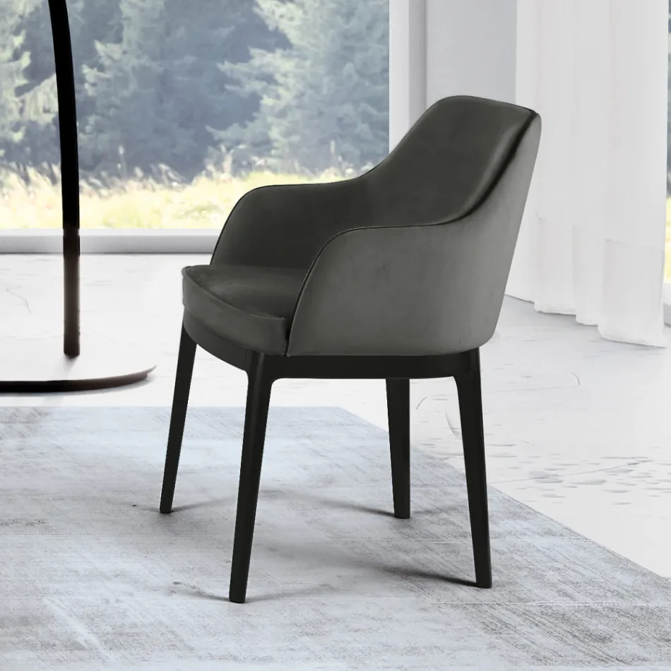 Living room armchair in different fabrics and solid wood Made in Italy - Evy Viadurini