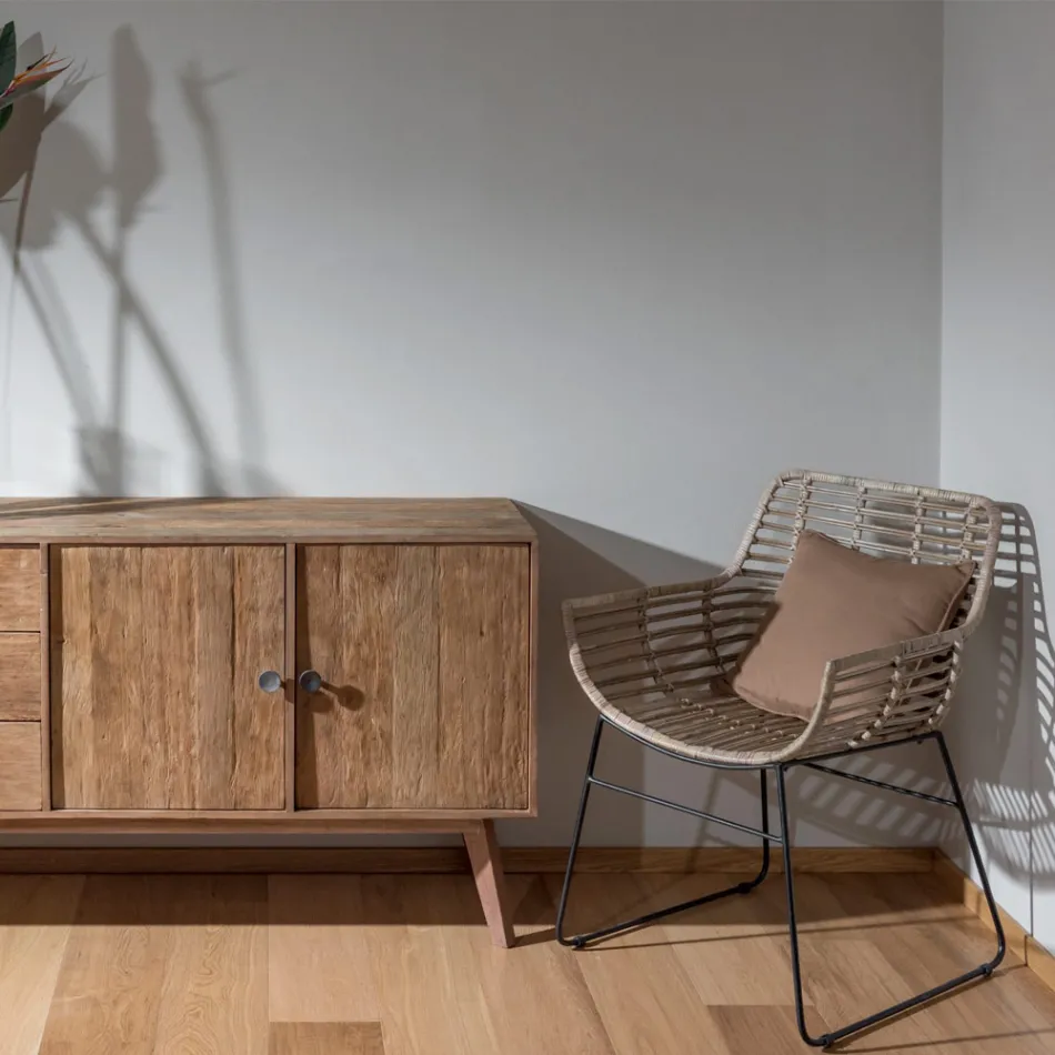 Living room armchair in Kubù Rattan and Iron Structure - Slide Viadurini