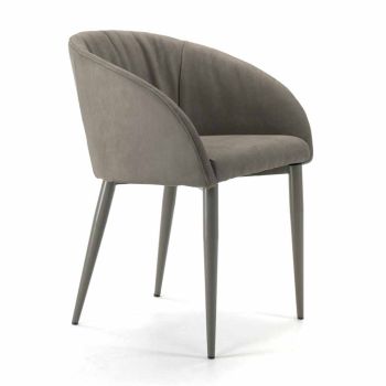 Upholstered Armchair with Base in Mink or Graphite Lacquered Steel - Tagata