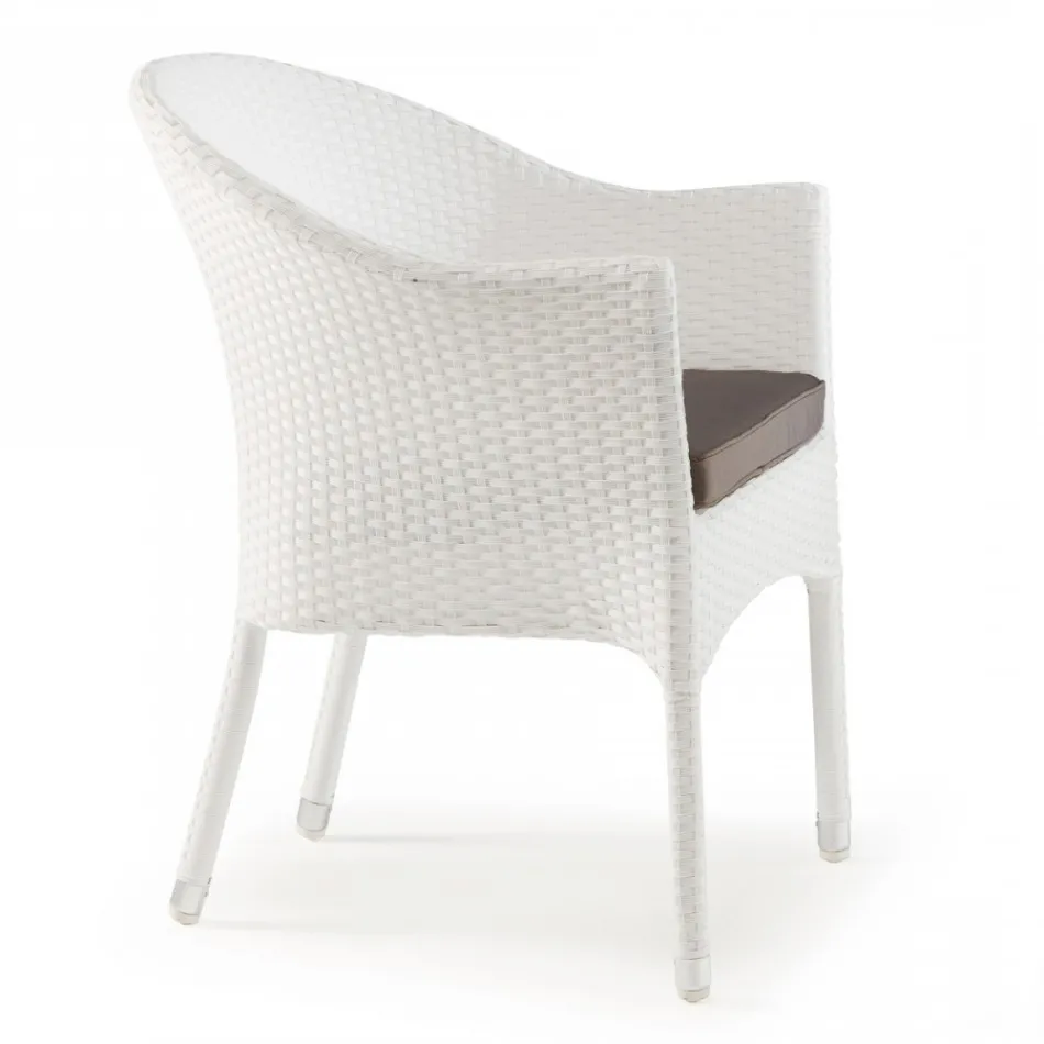 Stackable Chair in Aluminum Covered in White Wicker - Bruma Viadurini