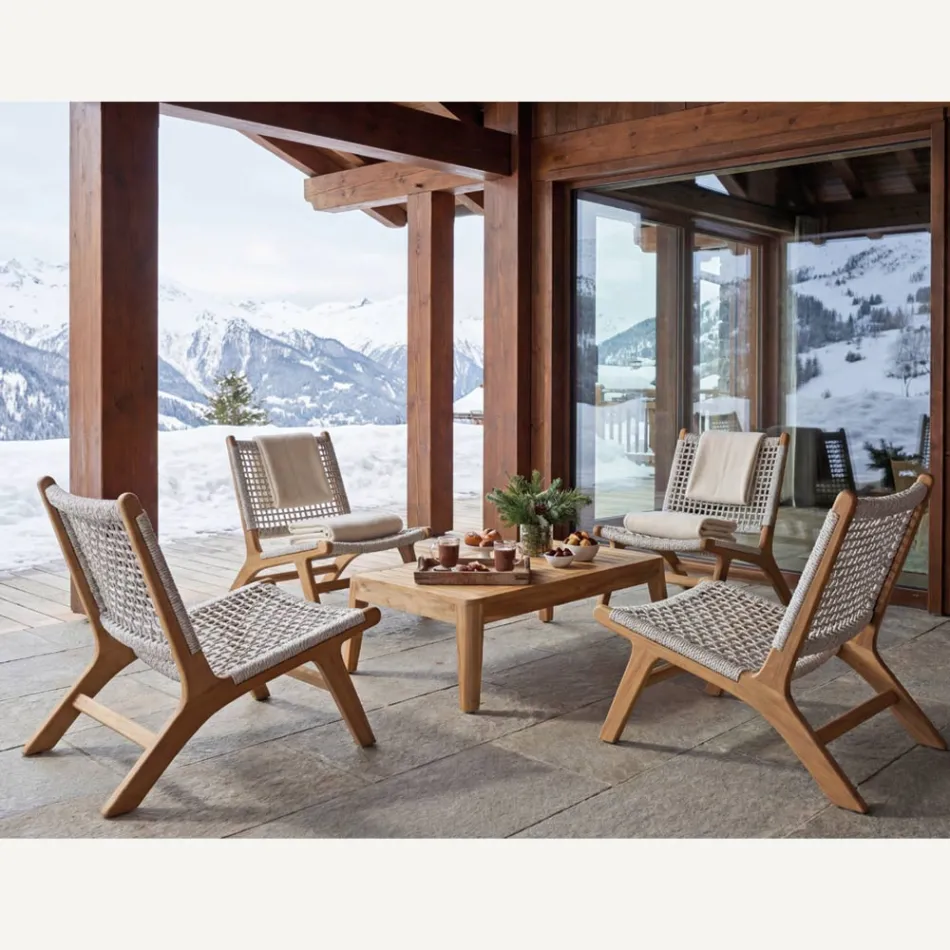 Outdoor Relax Armchair in Teak and Rope Weaving - Arjuna Viadurini