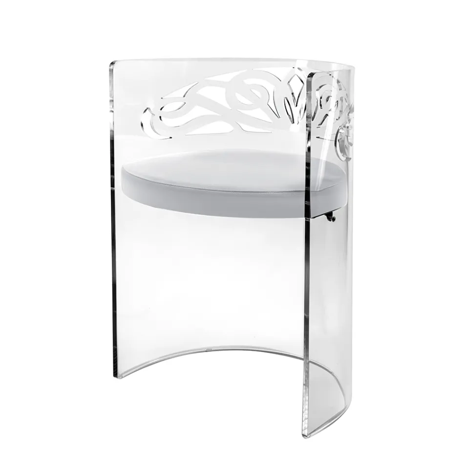 Transparent Plexiglass Armchair with Upholstered Seat Made in Italy - Caelia Viadurini