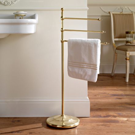 Vintage Floor Standing Bathroom Towel Holder with 3 Arms Design in Brass – Brest Viadurini