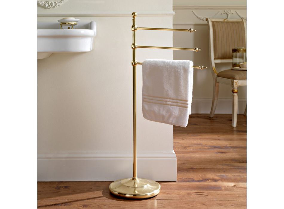Vintage Floor Standing Bathroom Towel Holder with 3 Arms Design in Brass – Brest Viadurini