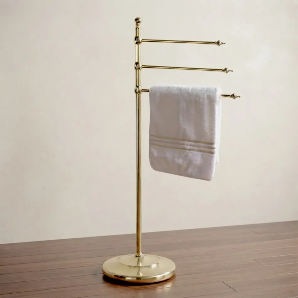 Vintage 3-Arm Floor-Standing Brass Bathroom Towel Holder – Brest Viadurini