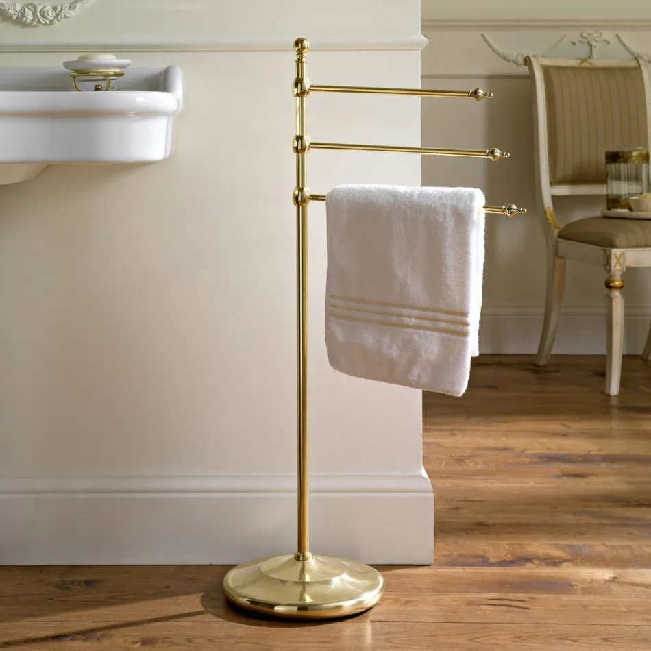 Vintage 3-Arm Floor-Standing Brass Bathroom Towel Holder – Brest Viadurini