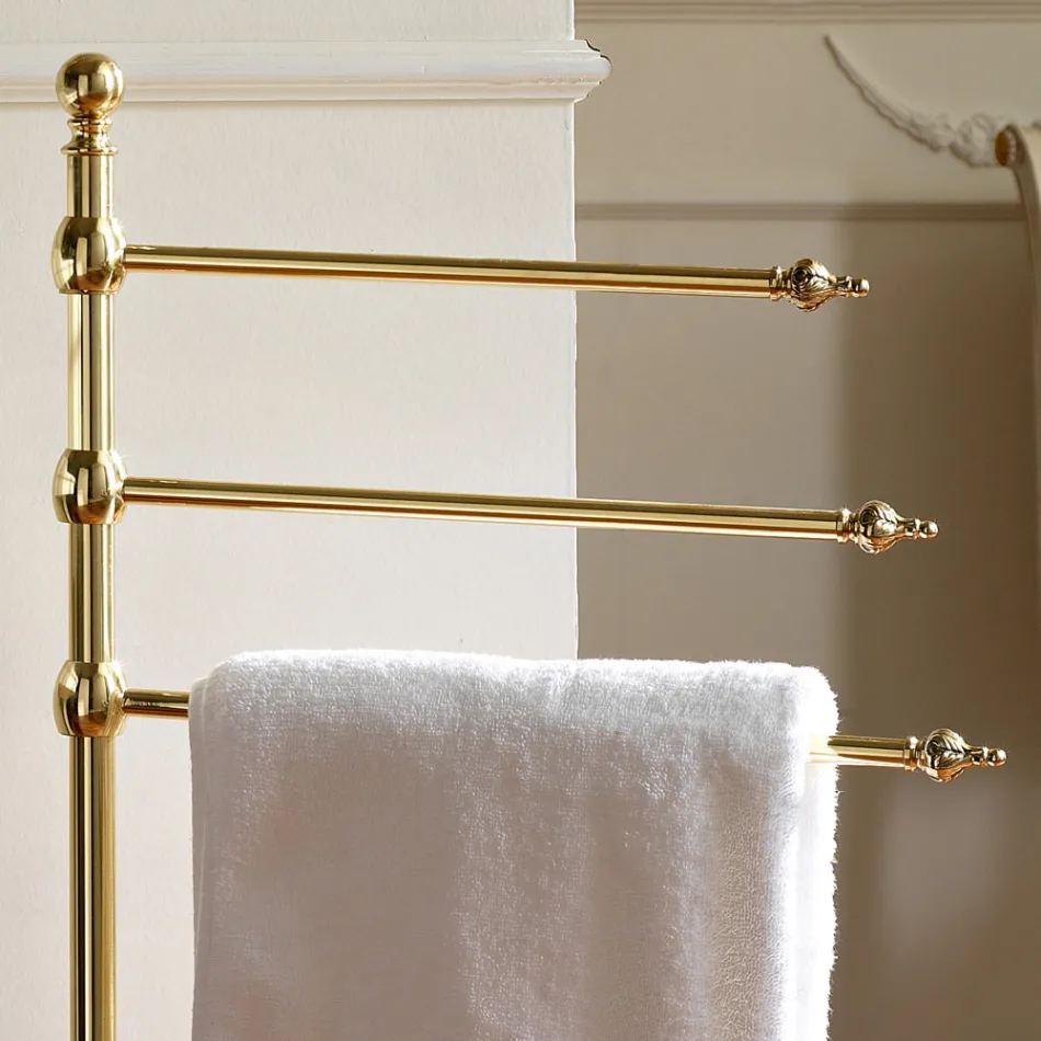Vintage 3-Arm Floor-Standing Brass Bathroom Towel Holder – Brest Viadurini