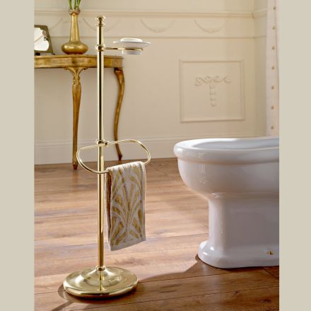 Floor Towel Holder with Vintage Brass and Ceramic Soap Dish - Rouen Viadurini