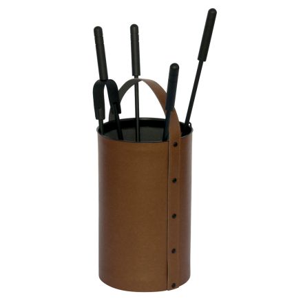 Round Tool Holder in Faux Leather with Handle and 4 Accessories Made in Italy - Pigeon Viadurini