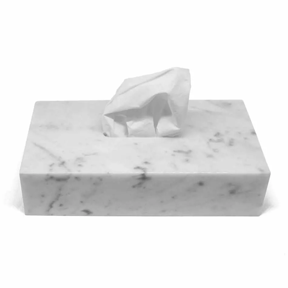 Modern Handkerchief Holder in White Carrara Marble Made in Italy - Rafa Viadurini