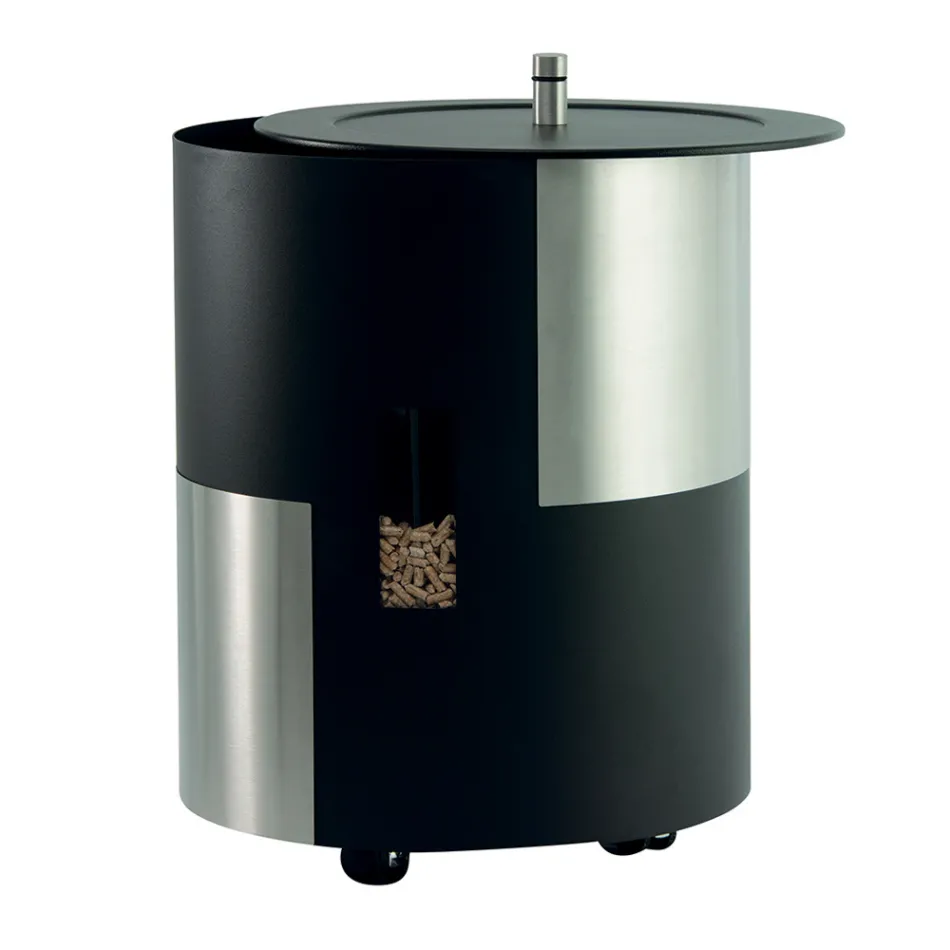 Pellet Holder with Wheels and Lid Made of Metal Made in Italy - Stork Viadurini