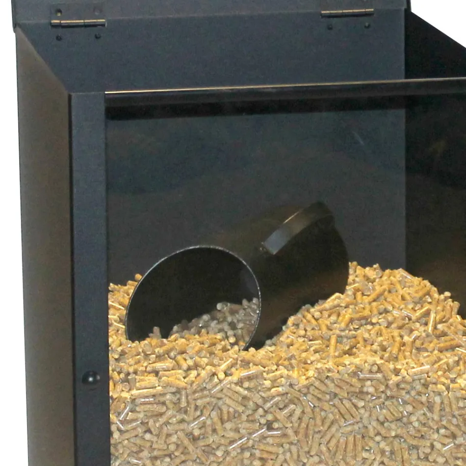 Pellet Holder in Black Painted Steel with Plexiglass Made in Italy - Pellicano Viadurini