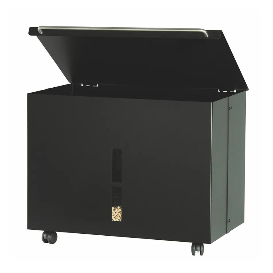 Metal Pellet Holder with Wheels and Lid Made in Italy - Gazza Viadurini