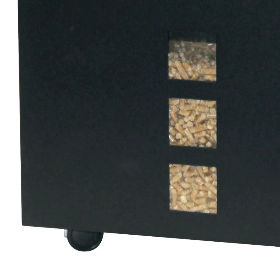 Square Pellet Holder in Black Painted Steel and Wheels Made in Italy - Parrot Viadurini