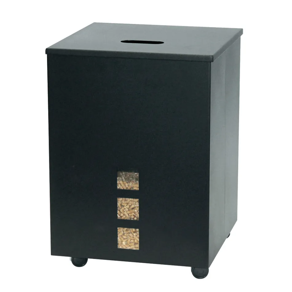 Square Pellet Holder in Black Painted Steel and Wheels Made in Italy - Parrot Viadurini