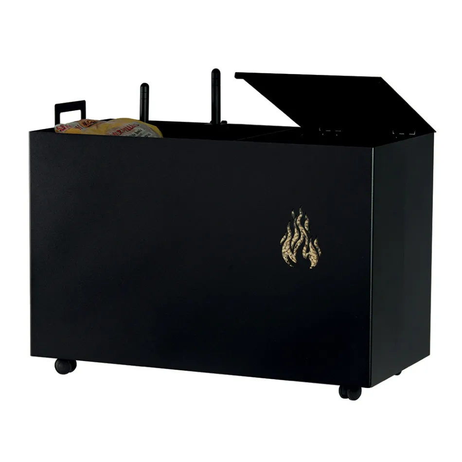 Rectangular Metal Pellet Holder with 4 Wheels Made in Italy - Aquila Viadurini