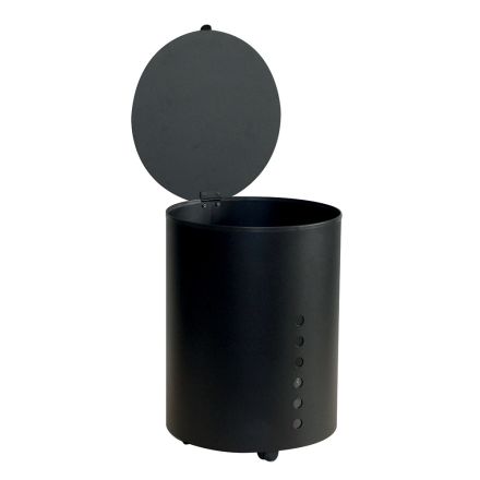 Round Pellet Holder in Black Painted Steel and Wheels Made in Italy - Airone Viadurini