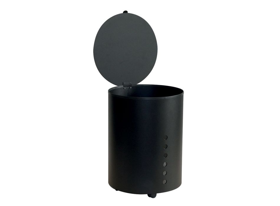 Round Pellet Holder in Black Painted Steel and Wheels Made in Italy - Airone Viadurini