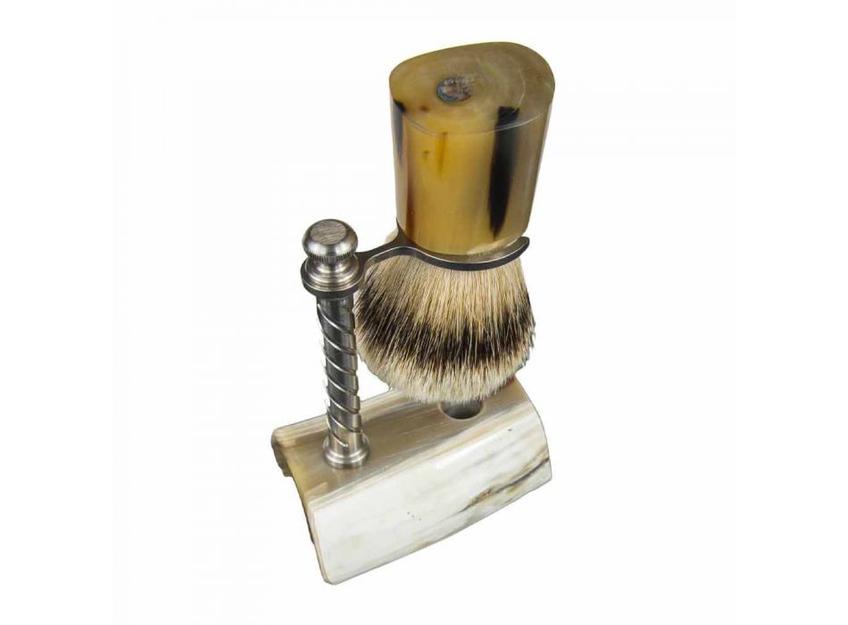 Shaving Brush Holder in Ox Horn and Steel Made in Italy - Diplo