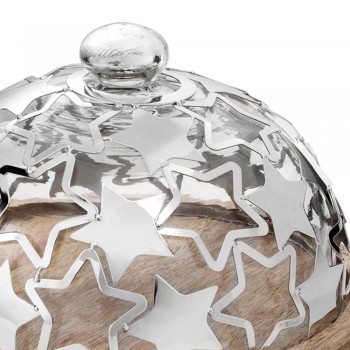 Cake Holder in Wood and Glass with Luxury Silver Metal Stars - Ilenia