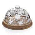Cake Holder in Wood and Glass with Luxury Silver Metal Stars - Ilenia