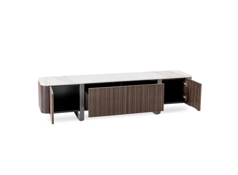 TV stand with Calacatta Marble Effect Ceramic Top with 2 Doors and 2 Drawers - Clak Viadurini