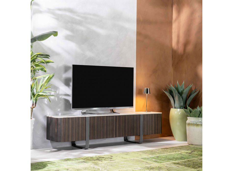TV stand with Calacatta Marble Effect Ceramic Top with 2 Doors and 2 Drawers - Clak Viadurini