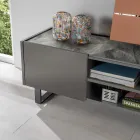 TV stand with Marble Effect Ceramic Top with 2 Doors and 2 Open Compartments - Clak Viadurini