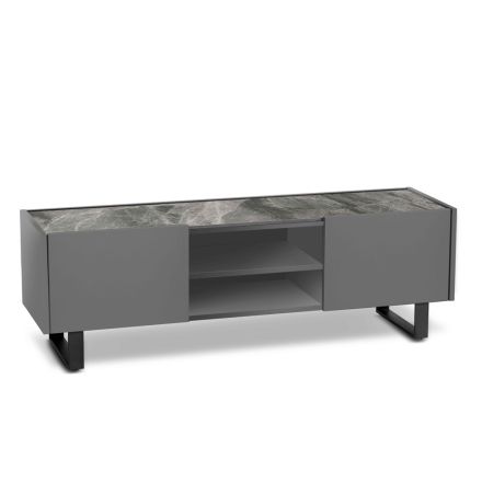 TV stand with Marble Effect Ceramic Top with 2 Doors and 2 Open Compartments - Clak Viadurini