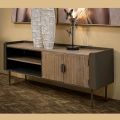 Living Room TV Stand in Fir Wood and Gray Iron with 2 Doors - Cooper