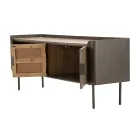 Living Room TV Stand in Fir Wood and Gray Iron with 2 Doors - Cooper Viadurini