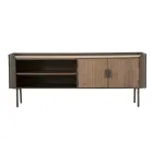 Living Room TV Stand in Fir Wood and Gray Iron with 2 Doors - Cooper Viadurini