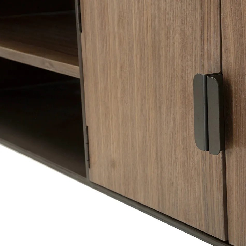 Living Room TV Stand in Fir Wood and Gray Iron with 2 Doors - Cooper Viadurini