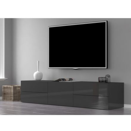 Tv Stand Living Room White Wood or Glossy Anthracite Design 2 Sizes - Yolanda Viadurini