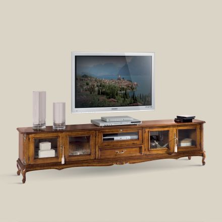 Classic Style Wooden TV Stand with Glass Doors Made in Italy - Richard Viadurini