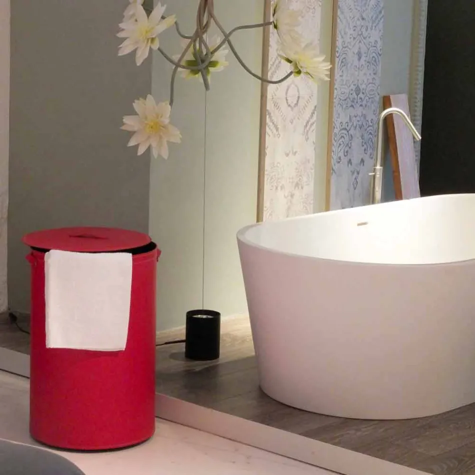 Cylindrical laundry basket in regenerated handmade leather Roby Viadurini