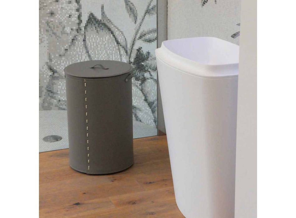Cylindrical laundry basket in regenerated handmade leather Roby Viadurini