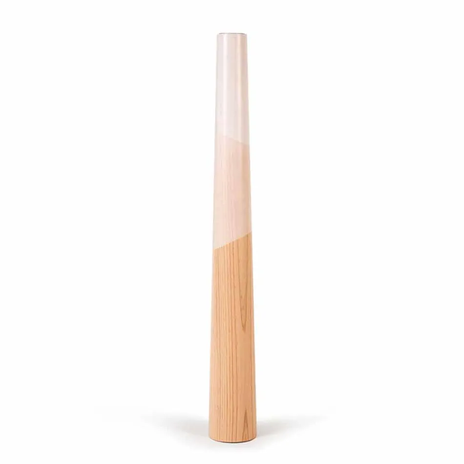 Modern Candle Holder in Solid Pine Wood with Colored Details - Candor Viadurini