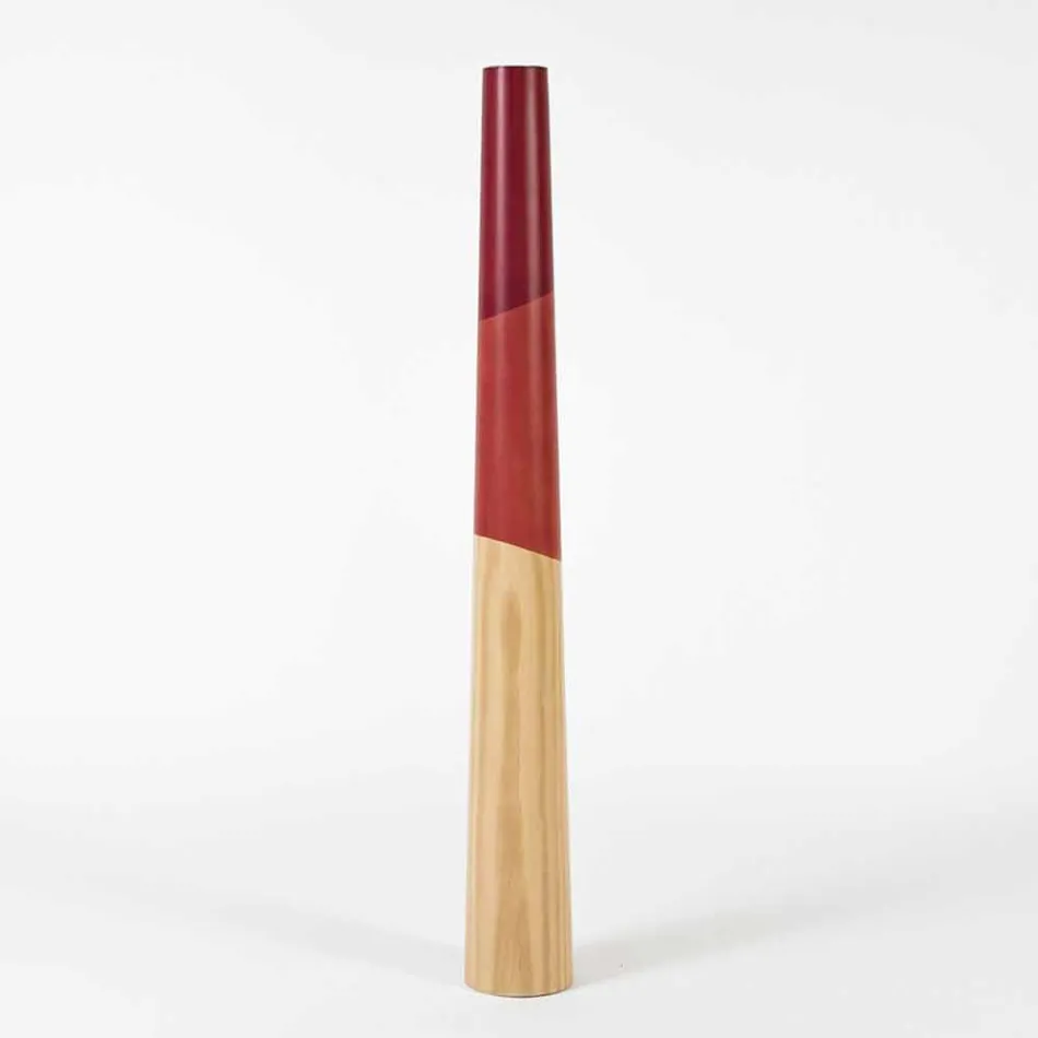 Modern Candle Holder in Solid Pine Wood with Colored Details - Candor Viadurini