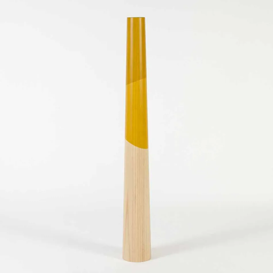 Modern Candle Holder in Solid Pine Wood with Colored Details - Candor Viadurini