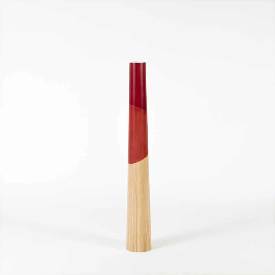 Modern Candle Holder in Solid Pine Wood with Colored Details - Candor Viadurini