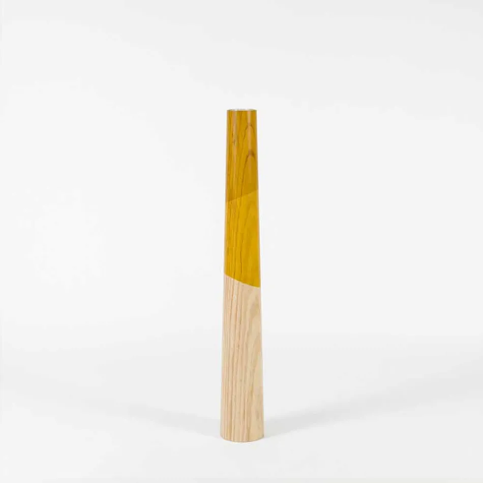 Modern Candle Holder in Solid Pine Wood with Colored Details - Candor Viadurini