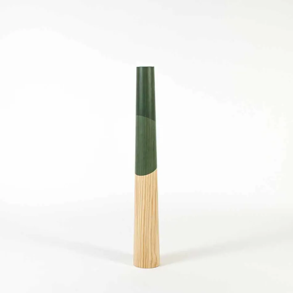 Modern Candle Holder in Solid Pine Wood with Colored Details - Candor Viadurini