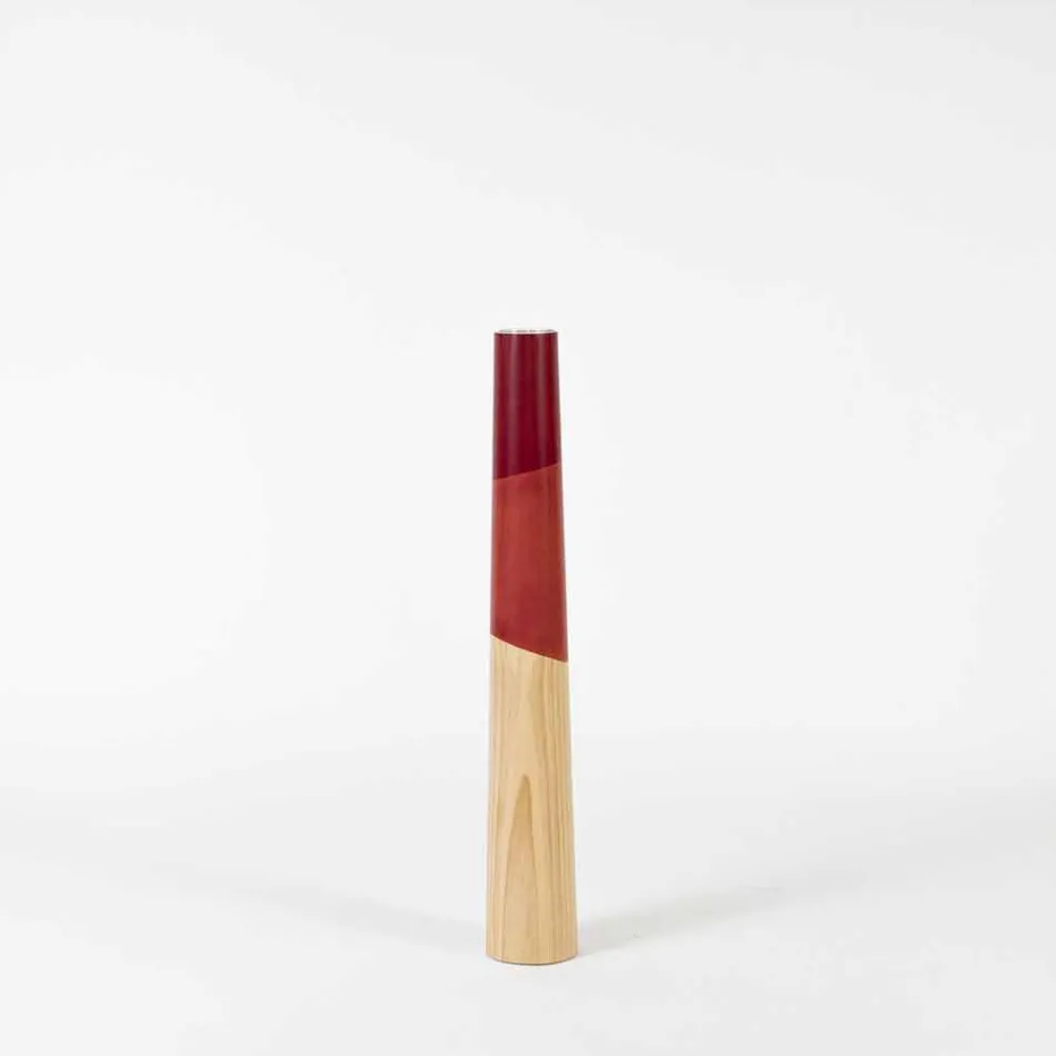 Modern Candle Holder in Solid Pine Wood with Colored Details - Candor Viadurini